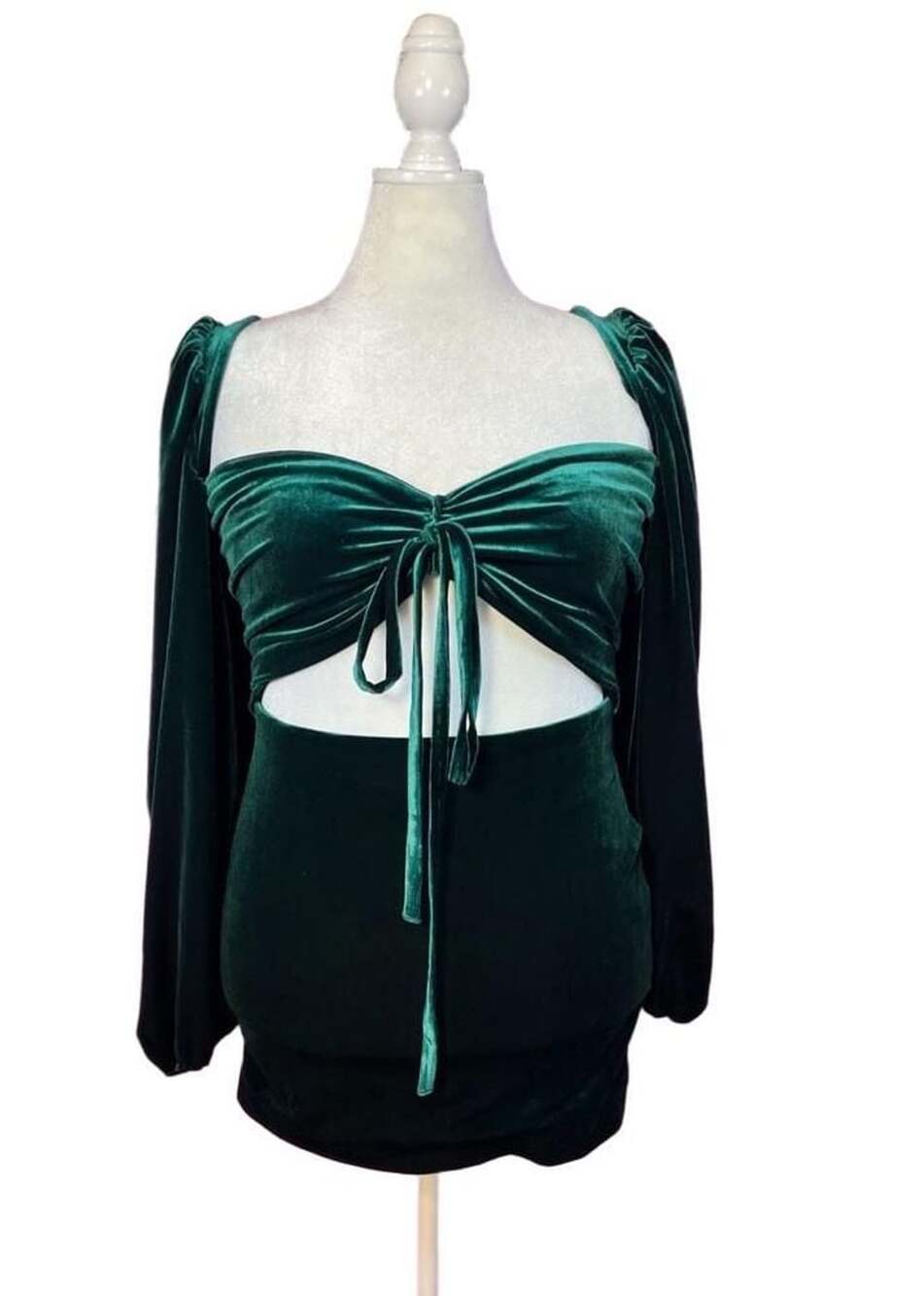 House of CB Abigail Emerald Green Velvet Mini Dress Size L Long Sleeve Cutout